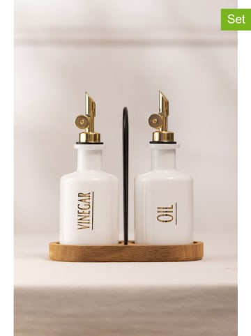 3tlg. Set: Öl- & Essigspender in Weiß/ Gold - 200 ml