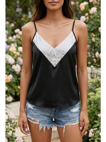 Blousetop zwart/lichtgrijs