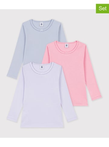 3-delige set: longsleeves lichtblauw/lichtroze/paars