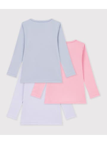 3er-Set: Longsleeves in Hellblau/ Rosa/ Lila