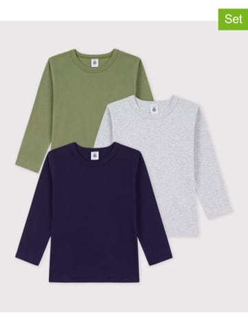 3er-Set: Longsleeves in Grün/ Grau/ Schwarz