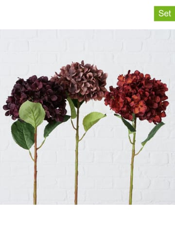 3er-Set: Dekoblumen "Hortensie" in Lila/ Rot - (H)57 cm