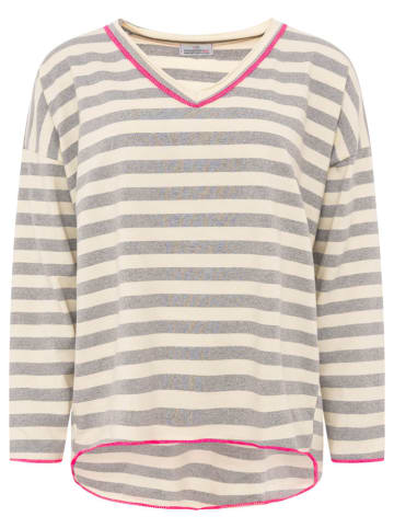 Longsleeve "Neon Streifen" in Beige/ Grau