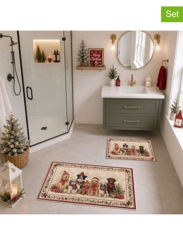 2er-Set: Badvorleger in Beige/ Rot
