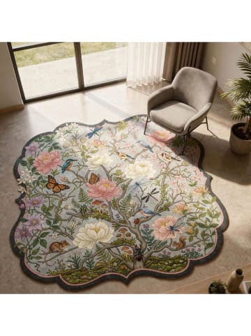 Kurzflor-Teppich in Rosa/ Blau/ Grün