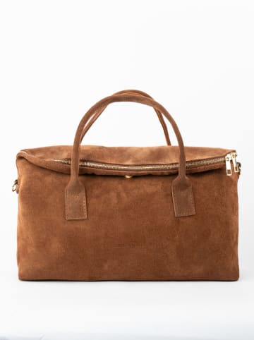 Leder-Henkeltasche "KAREN SUEDE" in Hellbraun - (B)41 cm - (H)25 cm - (T)14 cm