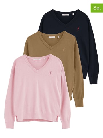 3er-Set: Pullover in Camel/ Rosa/ Dunkelblau