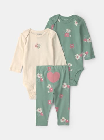 3-delige outfit groen/beige