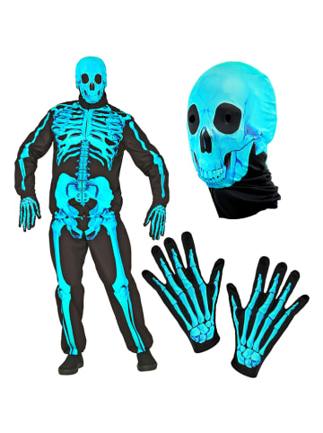 4-częściowy kostium "NEON SKELETON FAST COSTUME" w kolorze czarno-turkusowym