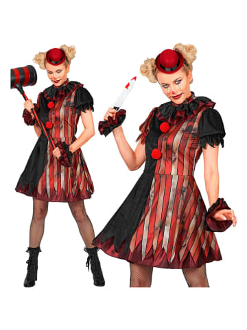 4-delige kostuum "WICKED CLOWN" rood/zwart