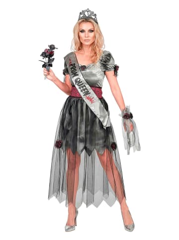 5tlg. Kostüm "ZOMBIE PROM QUEEN" in Silber/ Schwarz
