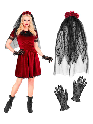 3-delige kostuum "GOTHIC VAMPIRE BRIDE" rood