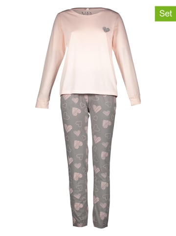 2er-Set: Pyjamas in Grau/ Rosé