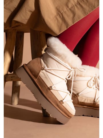 Leren winterboots "Warm" lichtbruin/wit