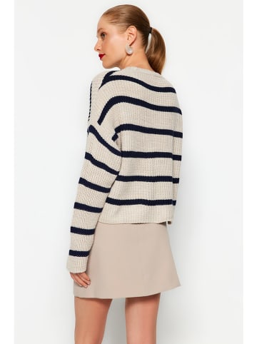 Pullover in Beige/ Dunkelblau