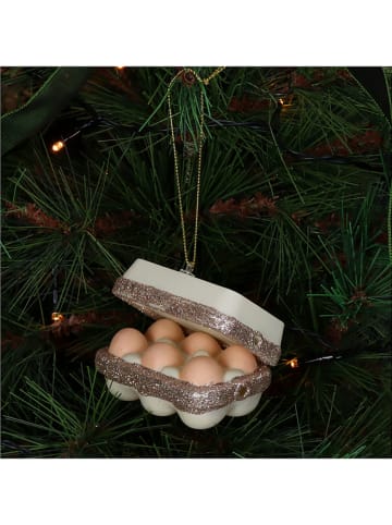 Ozdoba choinkowa "Fresh Eggs" w kolorze biało-beżowym - 8 x 6 x 6 cm