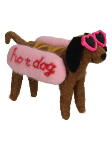 Figurka dekoracyjna "Hot Dog" w kolorze brązowo-jasnoróżowym - wys. 10 cm