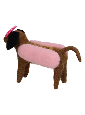 Figurka dekoracyjna "Hot Dog" w kolorze brązowo-jasnoróżowym - wys. 10 cm
