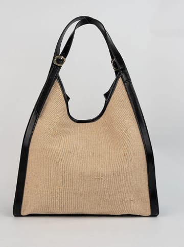 Schoudertas "Zaya" beige/zwart - (B)35 x (H)37 x (D)14 cm