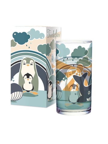 Trinkglas "Pinguin Familie" in Transparent/ Bunt - Ø 6 cm - (H)12,5 cm