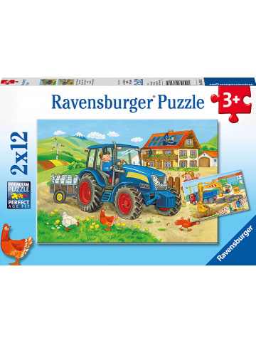 12-częściowe puzzle (2 szt.) "Construction site and farm" - 3+