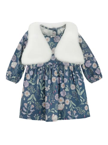 2-delige jurk met bodywarmers donkerblauw/wit