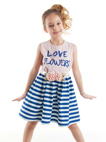 Jurk "Flowers" lichtroze/donkerblauw