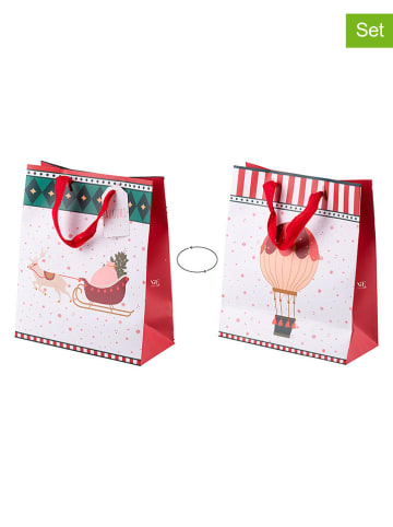 Torebki prezentowe (12 szt.) w kolorze biało-czerwonym - 22 x 26 x 10 cm