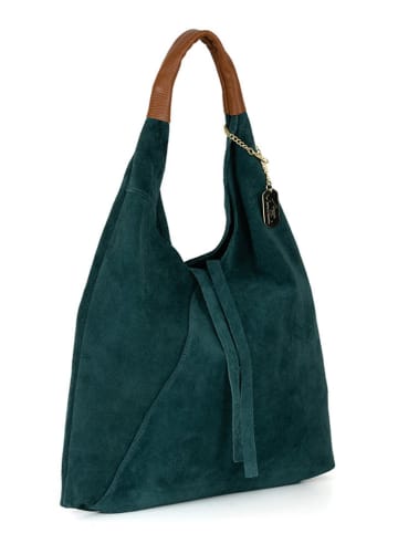 Skórzany shopper bag "Eleonora" w kolorze zielonym - 40 x 31 x 2 cm