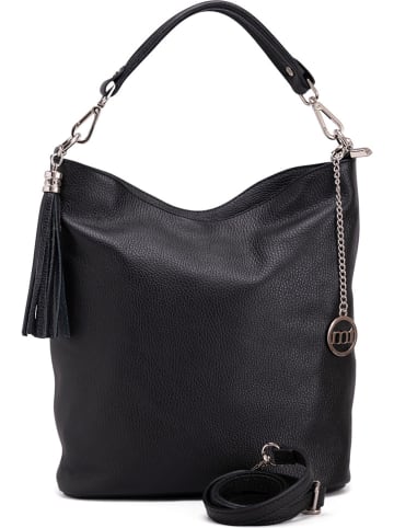Leren schoudertas "Sabaudia" zwart - (B)26 x (H)28 x (D)12 cm