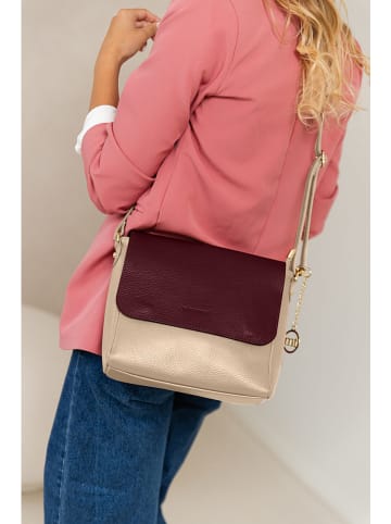 Leren schoudertas ''Zanzur'' beige/rood - (B)23 x (H)24 x (D)9 cm