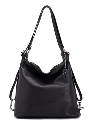 Leren schoudertas "Ylenia" zwart - (B)30 x (H)39 x (D)16 cm