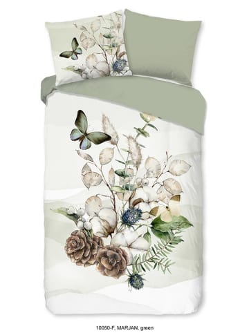 Flanellen beddengoedset "Marjan" groen/crème
