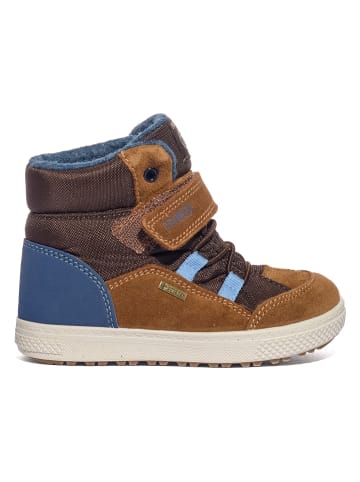 Skórzane sneakersy w kolorze jasnobrązowo-niebieskim