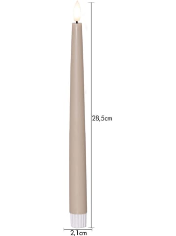 Świece LED (2 szt.) "Flamme Slim" w kolorze beżowym - wys. 28,5 cm