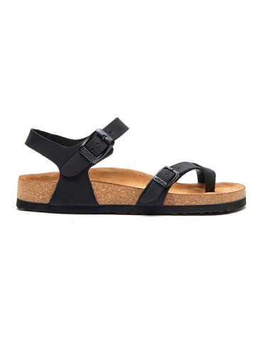 Leder-Zehensandalen in Schwarz