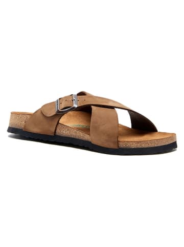 Leder-Pantoletten in Sand
