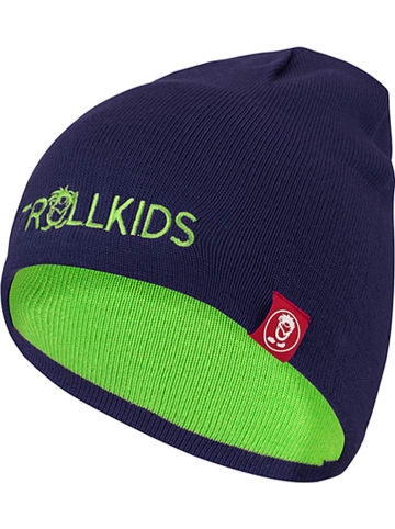 Omkeerbare beanie "Troll" donkerblauw/lichtgroen