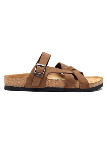 Leder-Pantoletten in Sand