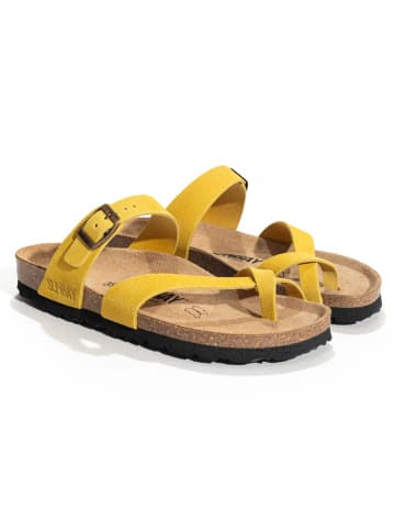 Leren teenslippers "Tulipe" geel