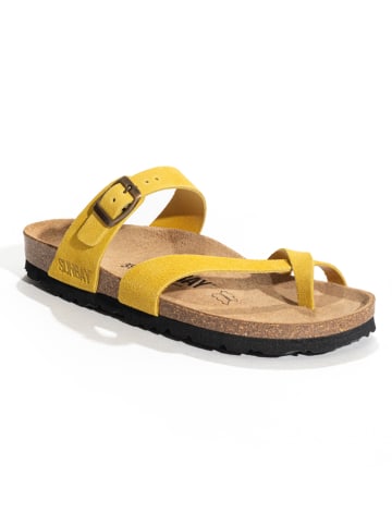 Leren teenslippers "Tulipe" geel