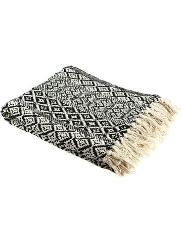 Bawełniany pled w kolorze czarno-kremowym - 150 x 120 cm