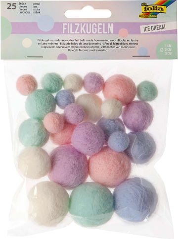Vilten balletjes "Ice Dream" paars/crème/groen - 25 stuks