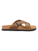 Comfortfusse Leder-Pantoletten in Hellbraun