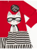Denokids Sukienka "Meow" w kolorze czerwono-biało-czarnym