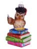 Krebs Glas Lauscha Christbaumornament "Eule als Lehrer auf Bücherstapel" in Bunt - (L)10 cm