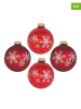 Krebs Glas Lauscha Christbaumkugeln "Schneeflocken" in Rot - 4 Stück - Ø 7 cm