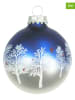 Krebs Glas Lauscha Christbaumkugeln "Winterwald und Kardinal" in Silber/ Blau - 4 Stück - Ø 7 cm
