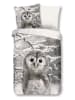 Good Morning Flanellen beddengoedset "Owl" grijs