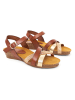 CLKA Skórzane sandały w kolorze jasnobrązowym na koturnie
